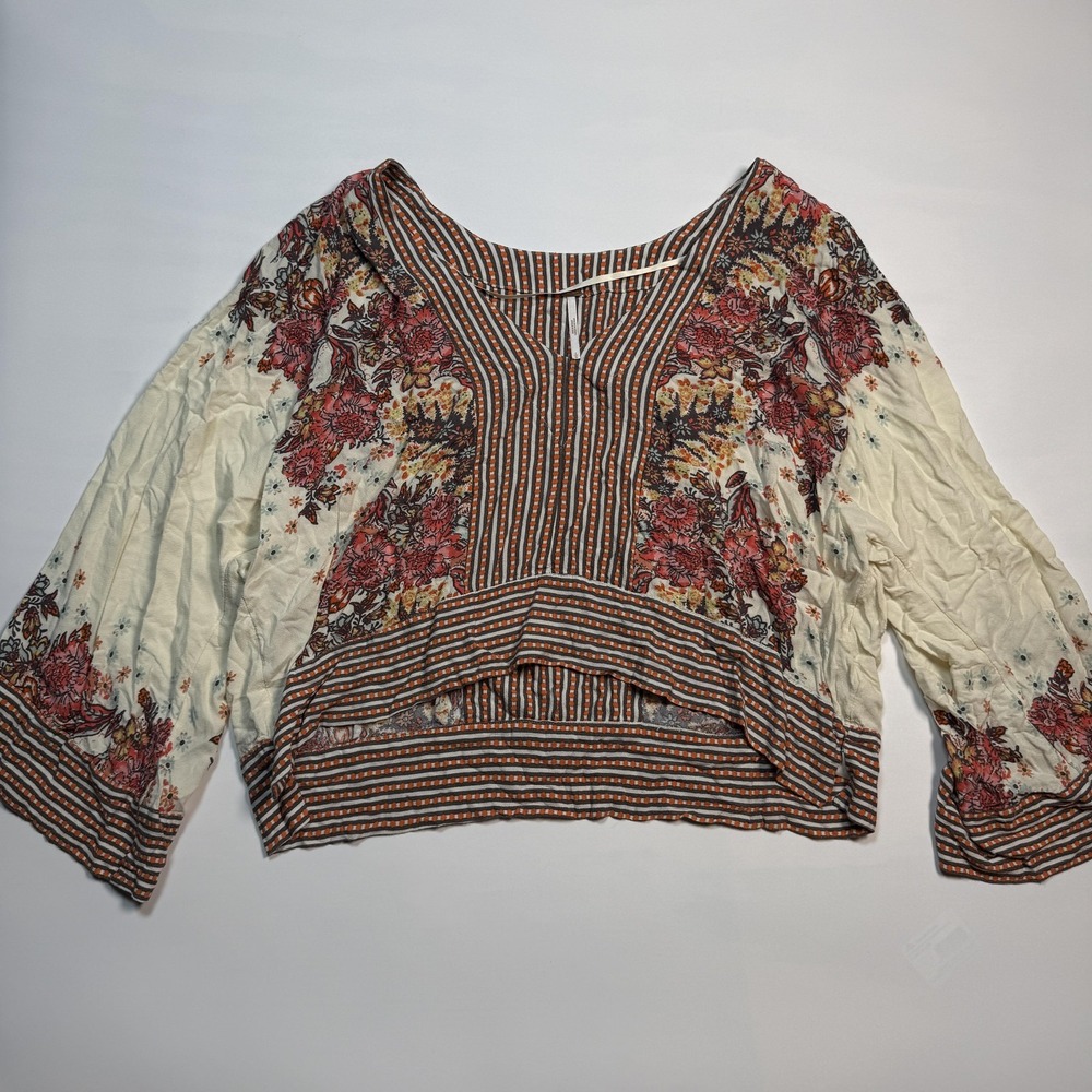 Free People Kimono Blouse Womens Large Multicolor Floral Boho Festival Top